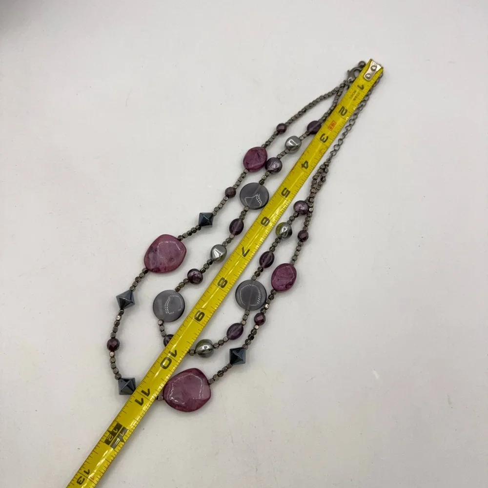 Chico's Beaded Necklace Purple Grey Double Strand Layered Boho Statement Artsy